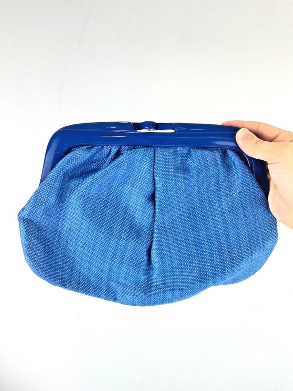 Straw Clutch, Blue, Vintage, Woven, Bag, Made In Italy, Plastic Closure, Retro,